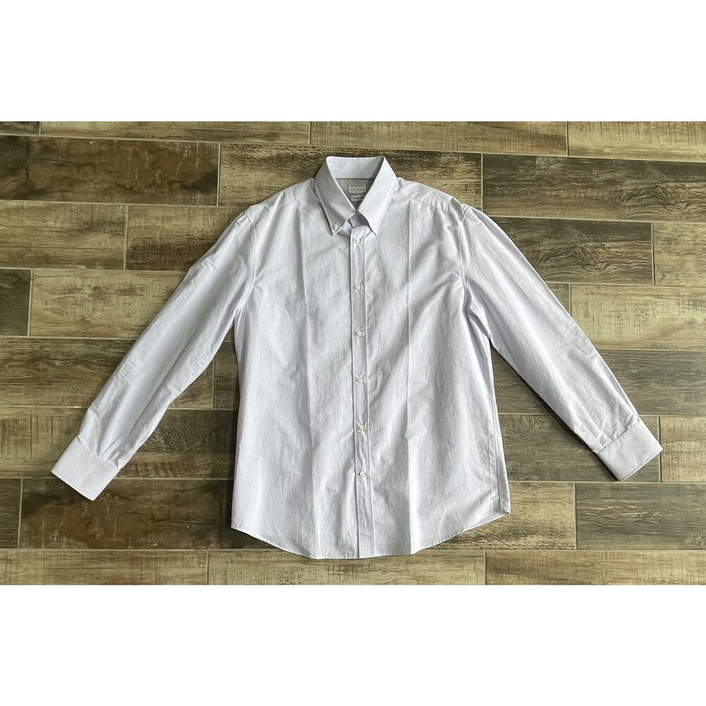 $950 NWT Brunello Cucinelli Blue Stripe Dress Shirt XXXL 3XL Luxury Italian